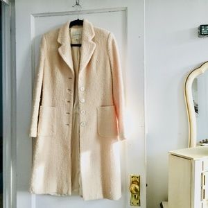 BANANA REPUBLIC Ivory 100% WOOL Seashell Button Down Long Pea Coat Size M